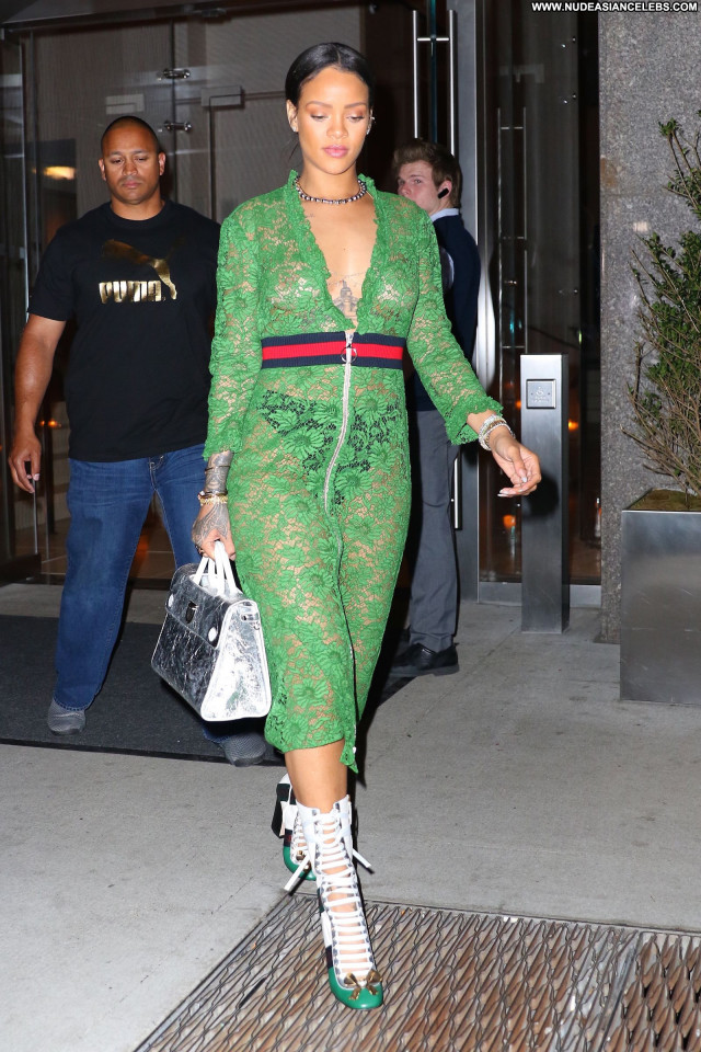 Rihanna Posing Hot Fashion Celebrity See Through Beautiful Braless