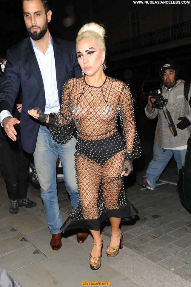 Lady Gaga No Source Beautiful Topless Gag Fishnet Celebrity London