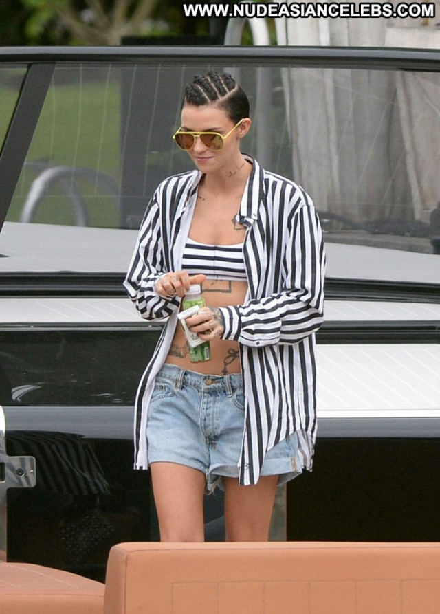 Ruby Rose Miami Beach Beach Babe Shorts Jeans Celebrity Paparazzi